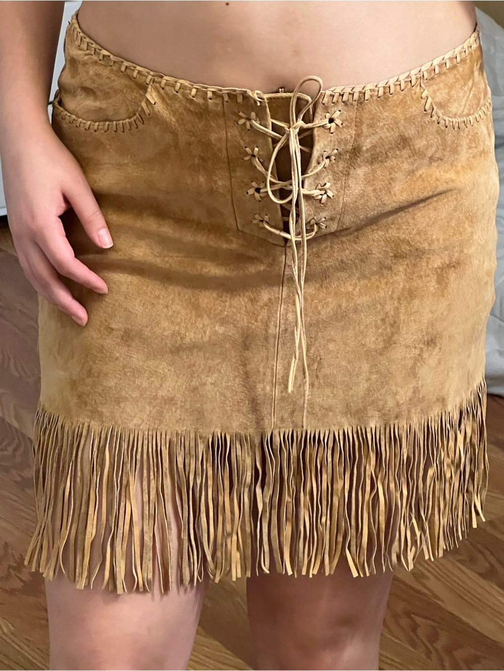 Vintage Bebe Fringe Leather Skirt
